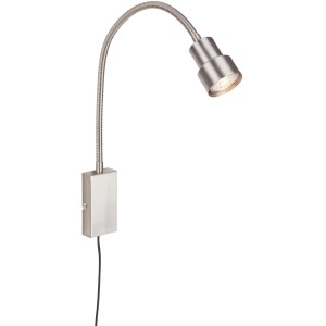 Lampe de chevet LED Briloner Tusi en nickel mat avec bras flexible et fonction tactile. Applique murale pour chambre.