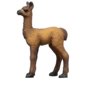 Figurine Schleich Farm World bébé lama avec fourrure marron, détaillée.