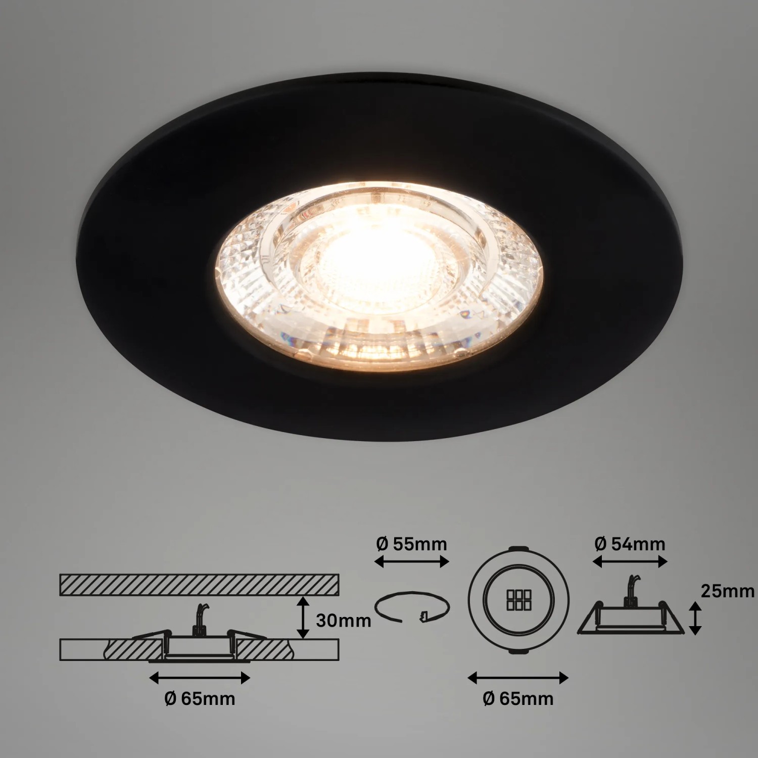 BRILONER - Set 4 Faretti LED Da Incasso A Soffitto, Ultrapiatti 25mm, Dimmerabili In 3 Step, IP44 Per Bagno, Nero Opaco, 90mm