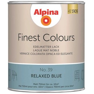 Alpina Finest Colours vernice Relaxed Blue, barattolo da 750ml. Finitura opaca per interni.