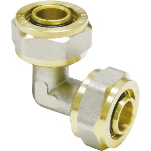 Raccordo a vite a gomito in ottone 20 mm per installazione riscaldamento e acqua potabile.