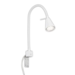 Lampada da comodino a LED Briloner Tuso bianca con braccio flessibile orientabile per luce bianca calda.