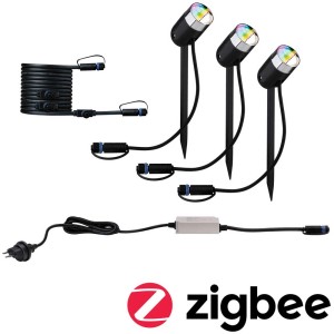 Paulmann Plug & Shine Set faretti LED da giardino Pike con picchetto, RGBW, ZigBee per illuminazione esterna.