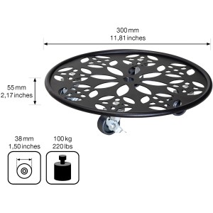 Rolluntersetzer Wagner GH 0936 nero, Ø 30 cm, con ruote e motivo mandala.