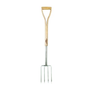 Fourche à bordure en acier inoxydable avec manche en bois. Outil de jardin pour l'entretien des parterres et le bêchage.
