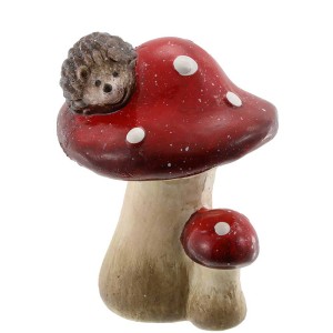 Figura decorativa in ceramica: Fungo con riccio per decorazioni autunnali.