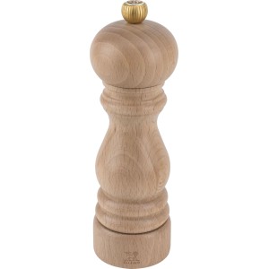 Moulin à sel Paris en hêtre clair, 18 cm, avec bouton doré. Aide de cuisine classique pour le sel.