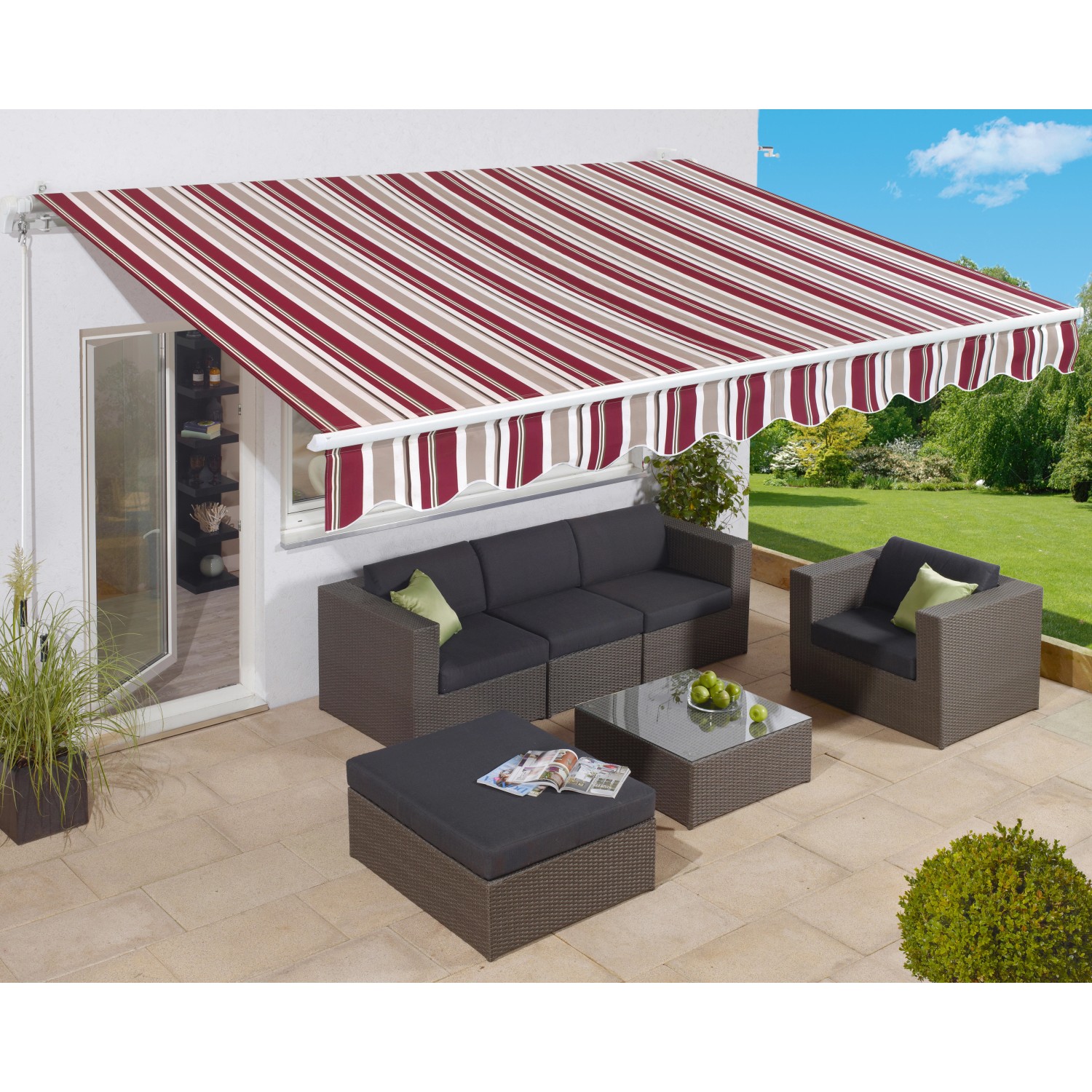 Tenda Da Sole Caduta 400x300 Cm - San Giorgio, Colore Bordeaux/Crema