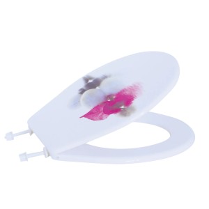 Abattant WC MSV Borneo avec impression 3 faces blanc-rose en MDF, 46x37x3,5 cm.
