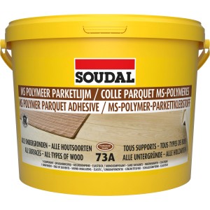 Gelber Eimer Soudal MS-Polymer Parkettklebstoff 73A, 15 kg.