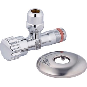 Robinet d'équerre auto-étanche, chromé, 3/8 pouce avec rosace pour lave-linge ou lave-vaisselle.