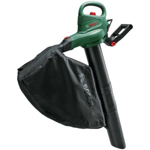 Aspirateur de jardin Bosch UniversalGardenTidy 2300 avec tube de soufflage, tube d'aspiration et sac de ramassage.