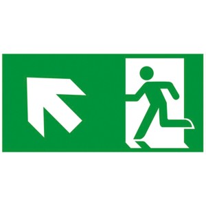 Panneau de sortie de secours vert Alpertec avec escalier, flèche gauche/haut