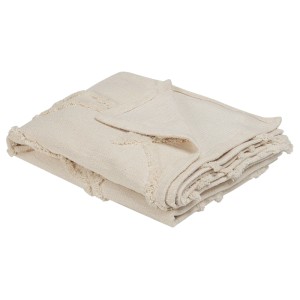Coperta in cotone beige Acacia, 130x160 cm, con frange.