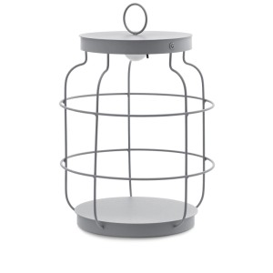 Lampada LED Ambiance Kreta grigia. Design a gabbia in metallo opaco con maniglia. Ideale come luce decorativa.