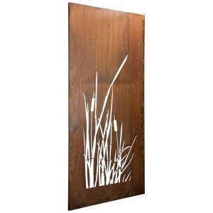 Paravent Nouvel Typha en métal rouille avec motif de roseaux, 200x100x2 cm, idéal comme brise-vue.