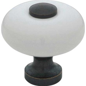 Pomello SP5, porcellana bianco-nero per maniglie mobili. Facile montaggio.