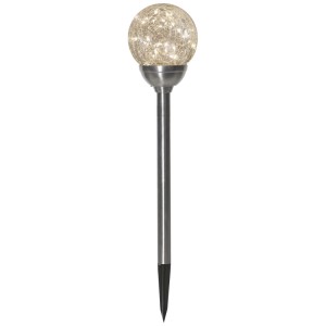 Solar-LED-Gartenspiess Glory mit transparenter Glaskugel und warmweissen LEDs, 45 cm hoch.