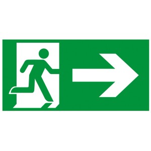 Panneau de sortie de secours vert Alpertec avec pictogramme blanc (personne, flèche vers la droite).