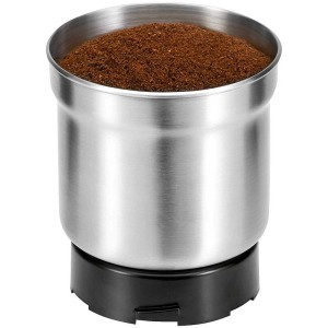 Macinacaffè KSW 1021 in acciaio inox riempito con caffè macinato.