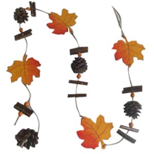 Ghirlanda in legno Videx Garden con foglie e pigne arancio-marroni, lunghezza 120 cm.