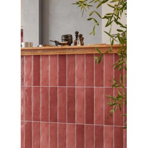 Eurostone Carrelage mural Santorin faience Rouge brillante 7,5 x 30 cm