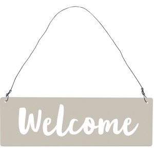 Targa da porta grigia in metallo Videx Garden 'Welcome' con gancio in filo metallico, 8x25 cm.