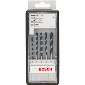 Set di punte per cemento Bosch Pro Robust Line CYL-5, 5 pezzi in scatola di plastica.