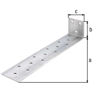 Ancrage béton, galvanisé Sendzimir, acier plat, 205x40x40 mm, avec trous de fixation.
