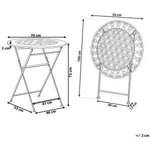 Schizzo: Tavolino da giardino Beliani Tieste, pieghevole, beige, metallo, dimensioni