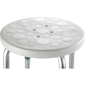 Wenko Tabouret de douche Secura, blanc, réglable en hauteur, avec assise ronde et pieds en aluminium.