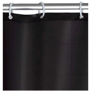 Schwarzer Wenko Anti-Schimmel Duschvorhang aus Polyester mit Ringen, 180x200 cm.