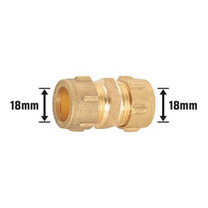 Raccordo a compressione in ottone 27 mm per riscaldamento e idraulica, diametro 18 mm.