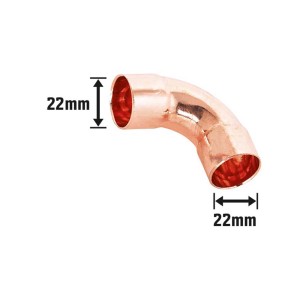Curva a saldare in rame, diametro 22 mm, per collegamento permanente di tubi in rame.