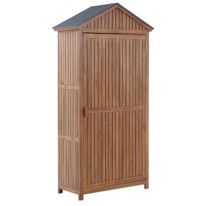 Armadio da giardino Beliani Savoca in legno acacia marrone con tetto in acciaio.