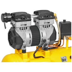 Gros plan : Compresseur Stanley SXCMS1324 Silent jaune sans huile avec réservoir de 24 l.