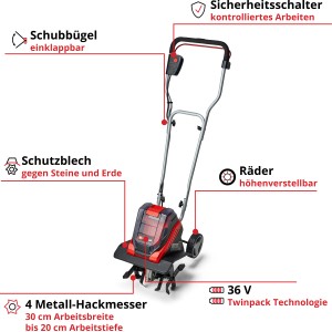 Einhell GE-CR 30 Li Solo motoculteur sans fil : Cultivateur à batterie avec manche pliable et lames.
