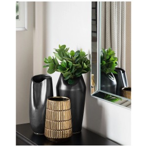 Vasi decorativi Beliani Apamea in gres nero e oro, design moderno.