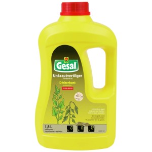 Gesal Désherbant Super-Rapid 1,5 l en bidon jaune avec bouchon rouge.