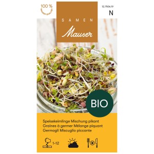 Graines Mauser mélange de graines germées : haricots mungo, radis, moutarde, lentilles en verre.