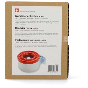 Portacenere da parete in alluminio anodizzato, 0,65 l, per montaggio a parete interno.