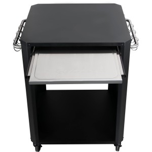 Table de jardin Cozze noire, carrée, extensible avec rangement. Idéale pour les cuisines d'extérieur.