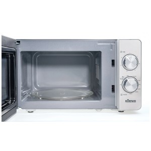 Microonde Koenig Classic aperto con funzione grill, colore argento, capacità 20 litri.