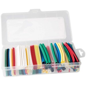 Kit de gaines thermorétractables Steffen, 196 pièces, couleurs variées, rangées dans une boîte transparente.