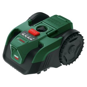 Robot tondeuse Bosch VISIMOW 18V-100 Solo, vert et noir. Entretien facile de la pelouse.