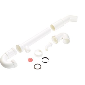 Siphon tubulaire blanc (44,8 mm) pour évier, composé de tuyaux et de joints.
