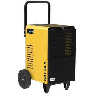 Déshumidificateur Güde GBT 50.1, jaune-noir, 900 W, avec poignée et roues pour un transport facile.