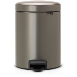 Brabantia Treteimer NewIcon Platinum, 5 Liter. Geruchsdichter Mülleimer mit Pedal.