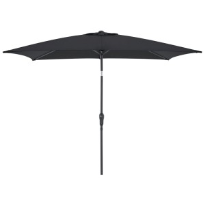 Anthrazitfarbener, rechteckiger Doppler Kurbelschirm Life. Mittelmastschirm mit Kurbelmechanik, ideal für Balkone.