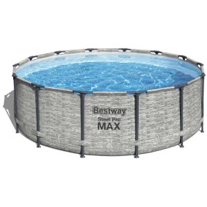Bestway Steel Pro Max Pool Set, Ø 427 cm, con telaio in acciaio e aspetto pietra grigia.